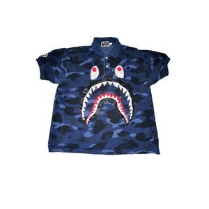 A Bathing Ape BAPE Blue Camo Polo Shirt Size Large